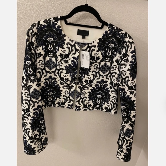 INTERMIX TARED Embroidered Black White Jacquard Jacket Size L - Picture 1 of 9